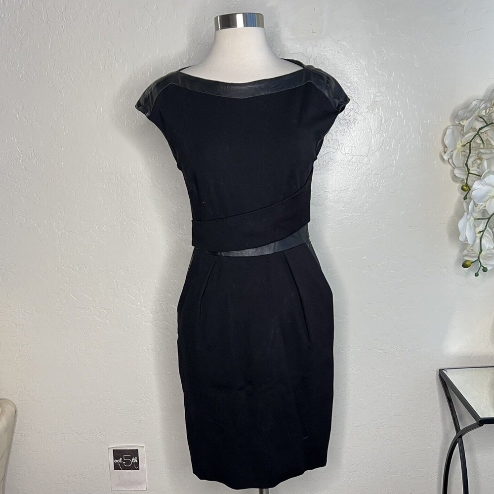 the kooples leather trim drape dress in black Size 34 US XS